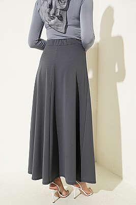 Beli Lastikli Kloş Dabıl Etek Kayrak Grisi - Etek