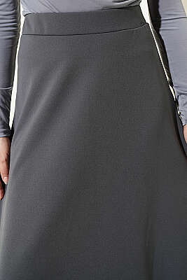 Beli Lastikli Kloş Dabıl Etek Kayrak Grisi - Etek