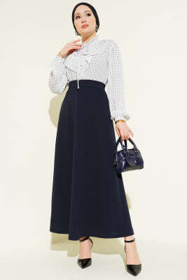 Beli Lastikli Kloş Dabıl Etek Lacivert - Etek