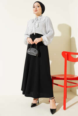 Beli Lastikli Kloş Dabıl Etek Siyah - Etek