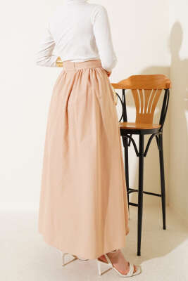 Beli Lastikli Kloş Etek Camel - Uzun Etek