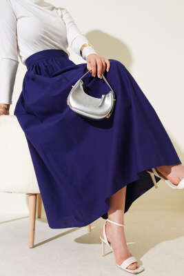 Beli Lastikli Kloş Etek Lacivert 