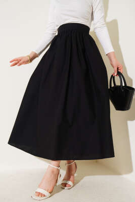 Beli Lastikli Kloş Etek Siyah 