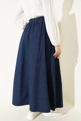 Beli Lastikli Kloş Kot Etek Lacivert - Etek