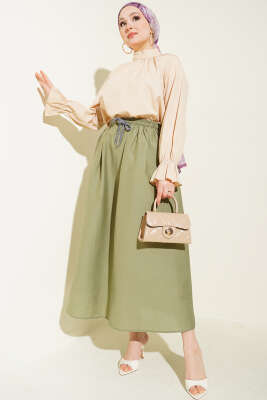 Beli Lastikli Kloş Paraşüt Etek Çağla Yeşili - Etek