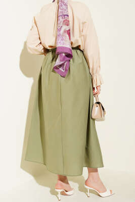 Beli Lastikli Kloş Paraşüt Etek Çağla Yeşili - Etek