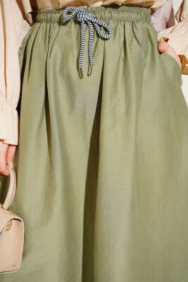 Beli Lastikli Kloş Paraşüt Etek Çağla Yeşili - Etek