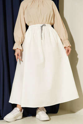 Beli Lastikli Kloş Paraşüt Etek Ekru - HELLIE