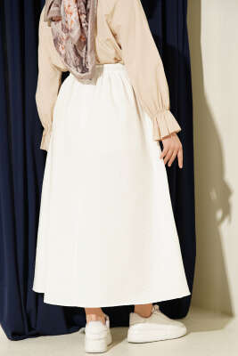 Beli Lastikli Kloş Paraşüt Etek Ekru - Etek