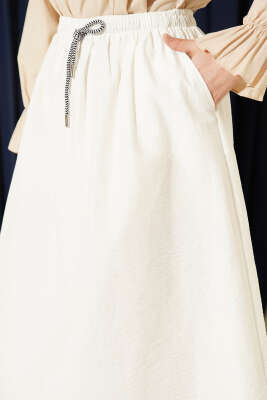 Beli Lastikli Kloş Paraşüt Etek Ekru - Etek