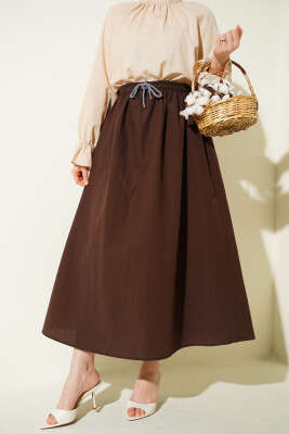 Beli Lastikli Kloş Paraşüt Etek Kahve - HELLIE
