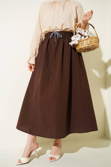 Beli Lastikli Kloş Paraşüt Etek Kahve - Etek