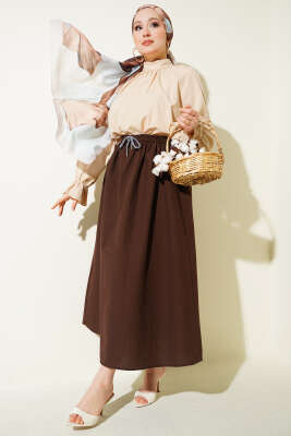 Beli Lastikli Kloş Paraşüt Etek Kahve - Etek
