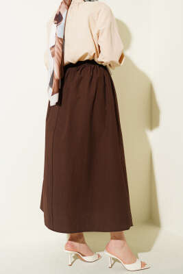 Beli Lastikli Kloş Paraşüt Etek Kahve - Etek