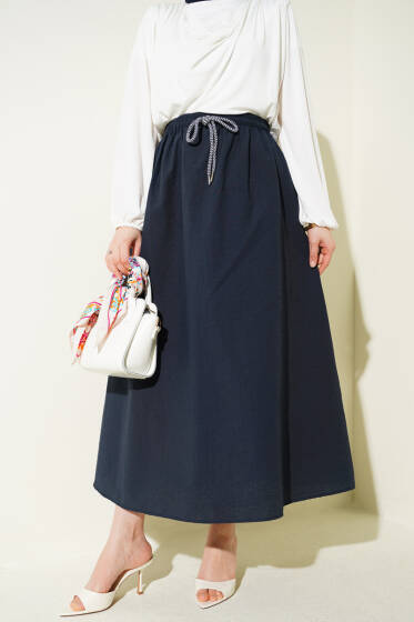 Beli Lastikli Kloş Paraşüt Etek Lacivert - Etek