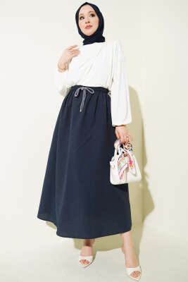 Beli Lastikli Kloş Paraşüt Etek Lacivert - Etek