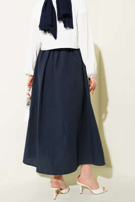 Beli Lastikli Kloş Paraşüt Etek Lacivert - Etek