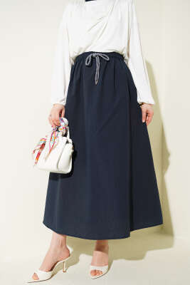 Beli Lastikli Kloş Paraşüt Etek Lacivert - HELLIE