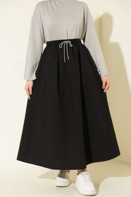 Beli Lastikli Kloş Paraşüt Etek Siyah - HELLIE