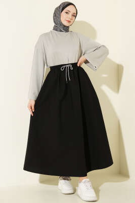 Beli Lastikli Kloş Paraşüt Etek Siyah - Etek