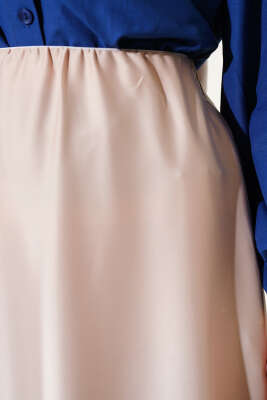 Beli Lastikli Kloş Saten Etek Bej - Uzun Etek