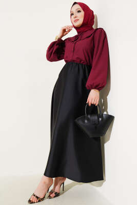 Beli Lastikli Kloş Saten Etek Siyah - Uzun Etek