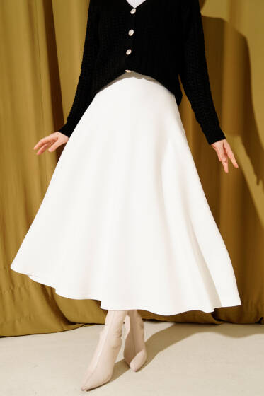 Beli Lastikli Kloş Scuba Etek Beyaz - Etek