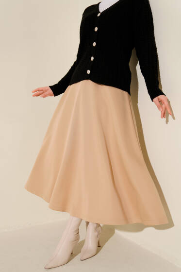 Beli Lastikli Kloş Scuba Etek Camel - Etek