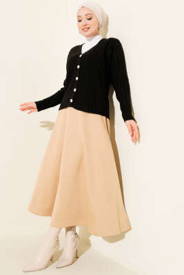 Beli Lastikli Kloş Scuba Etek Camel - Etek