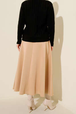 Beli Lastikli Kloş Scuba Etek Camel - Etek