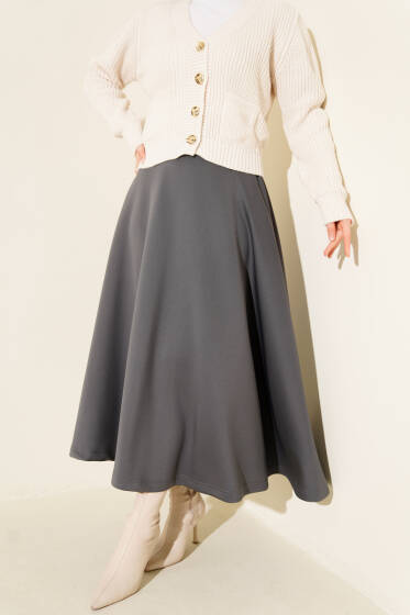 Beli Lastikli Kloş Scuba Etek Füme - Etek