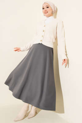 Beli Lastikli Kloş Scuba Etek Füme - Etek