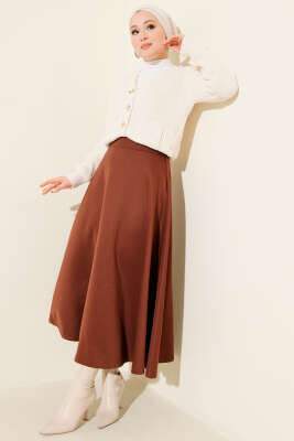 Beli Lastikli Kloş Scuba Etek Kahve - Etek