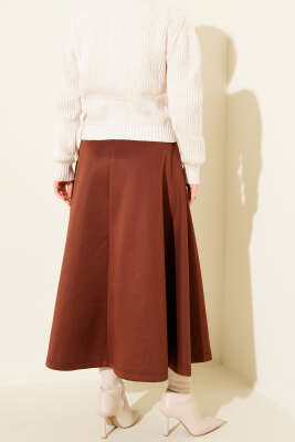 Beli Lastikli Kloş Scuba Etek Kahve - Etek