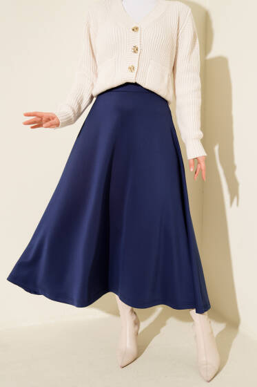Beli Lastikli Kloş Scuba Etek Lacivert - Etek