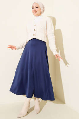 Beli Lastikli Kloş Scuba Etek Lacivert - Etek