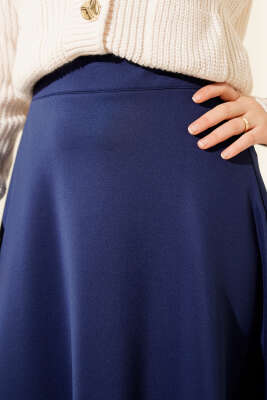 Beli Lastikli Kloş Scuba Etek Lacivert - Etek