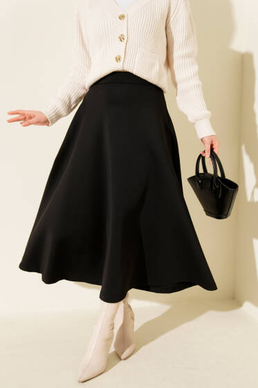 Beli Lastikli Kloş Scuba Etek Siyah - Etek