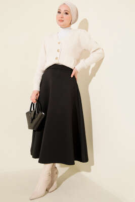 Beli Lastikli Kloş Scuba Etek Siyah - Etek