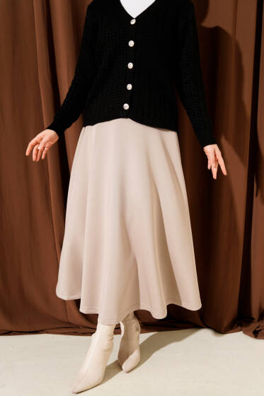 Beli Lastikli Kloş Scuba Etek Vizon - Etek