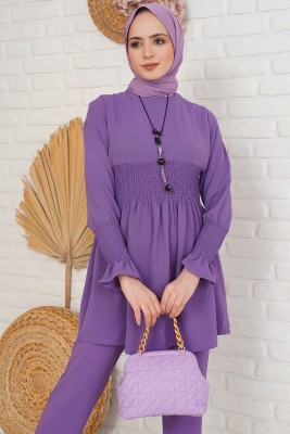Beli Lastikli Kolyeli Menekşe İkili Takım - İKİLİ TAKIM