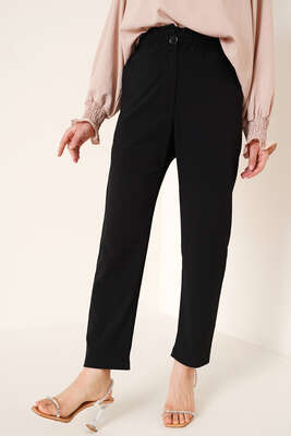 Beli Lastikli Kumaş Pantolon Siyah - Pantolon