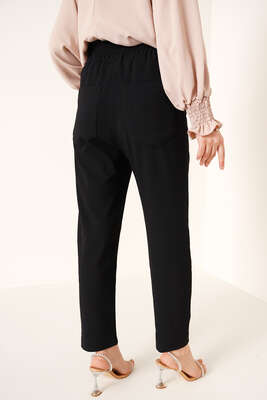 Beli Lastikli Kumaş Pantolon Siyah - Pantolon