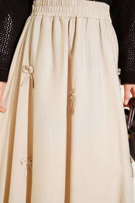 Beli Lastikli Kurdele Detaylı Etek Bej - Etek