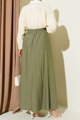 Beli Lastikli Kurdele Detaylı Etek Haki - Etek