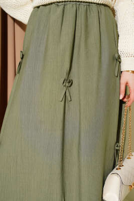 Beli Lastikli Kurdele Detaylı Etek Haki - Etek