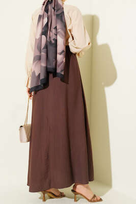 Beli Lastikli Kurdele Detaylı Etek Kahve - Etek