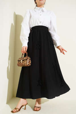 Beli Lastikli Kurdele Detaylı Etek Siyah - ALİ AKKAYA