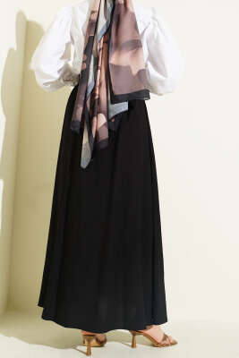 Beli Lastikli Kurdele Detaylı Etek Siyah - Etek