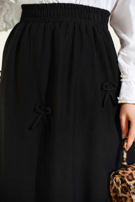 Beli Lastikli Kurdele Detaylı Etek Siyah - Etek